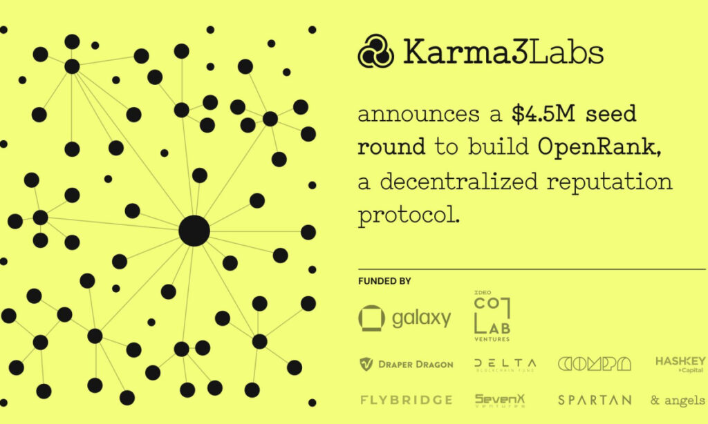 Karma3 Labs Raises a $4.5M Seed Round Led By Galaxy and IDEO CoLab to Build OpenRank, a Decentralized Reputation Protocol